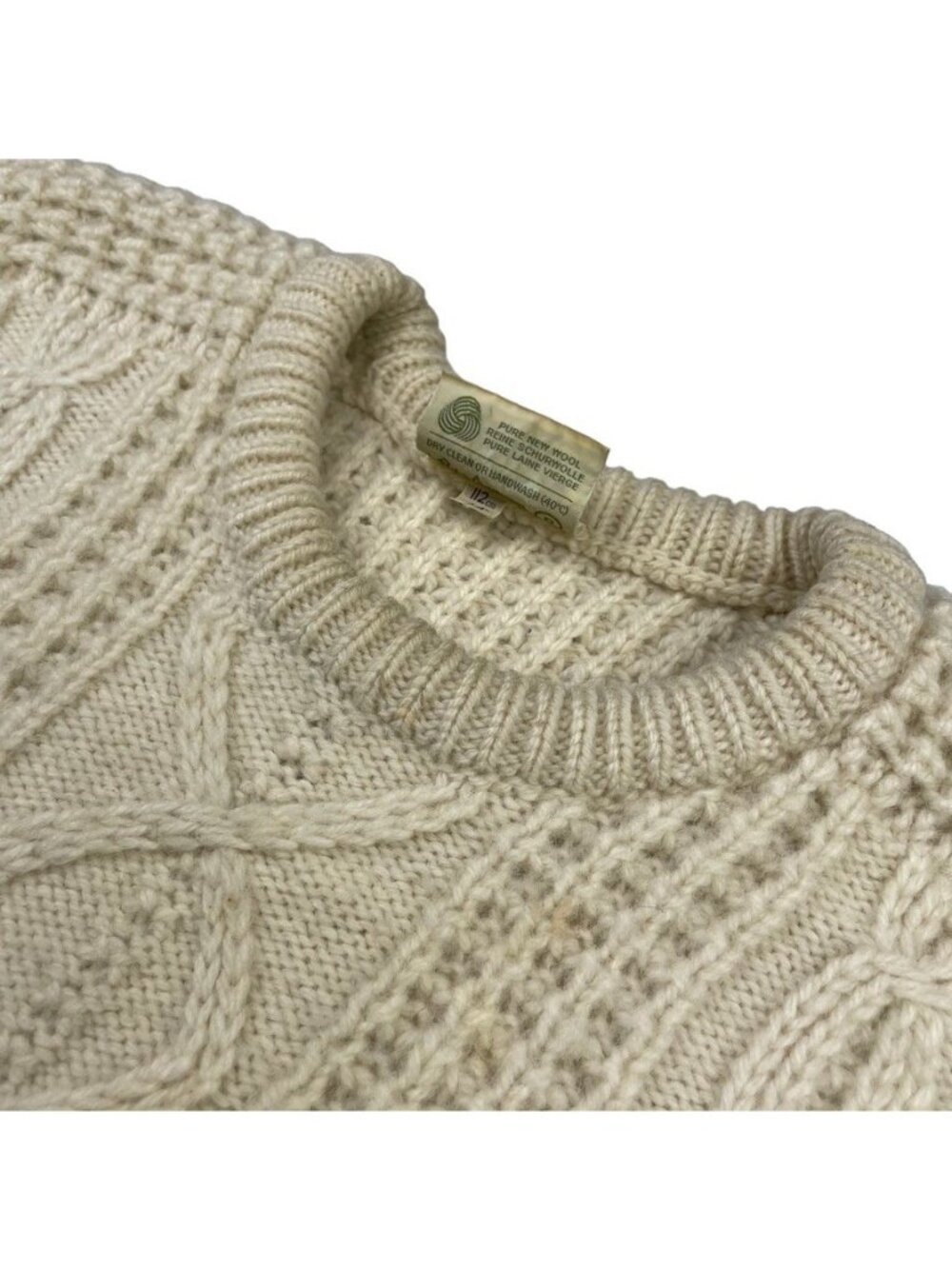 VTG Gaeltarra Men's Wool Chunky Fisherman Knit Sweater Ivory • Ireland • Size 44
